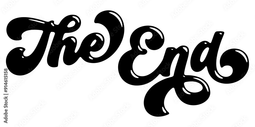 Naklejka premium Words ‘The End’ written in stylized retro bubble script lettering