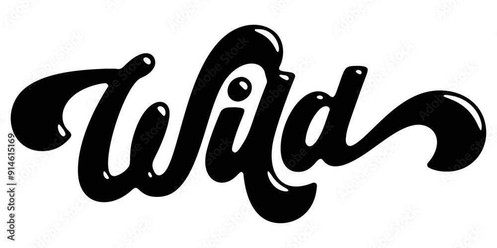 Word ‘Wild’ written in stylized retro bubble script lettering Word ‘Wild’ written in stylized retro bubble script lettering