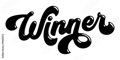 Word ‘Winner’ written in stylized retro bubble script lettering