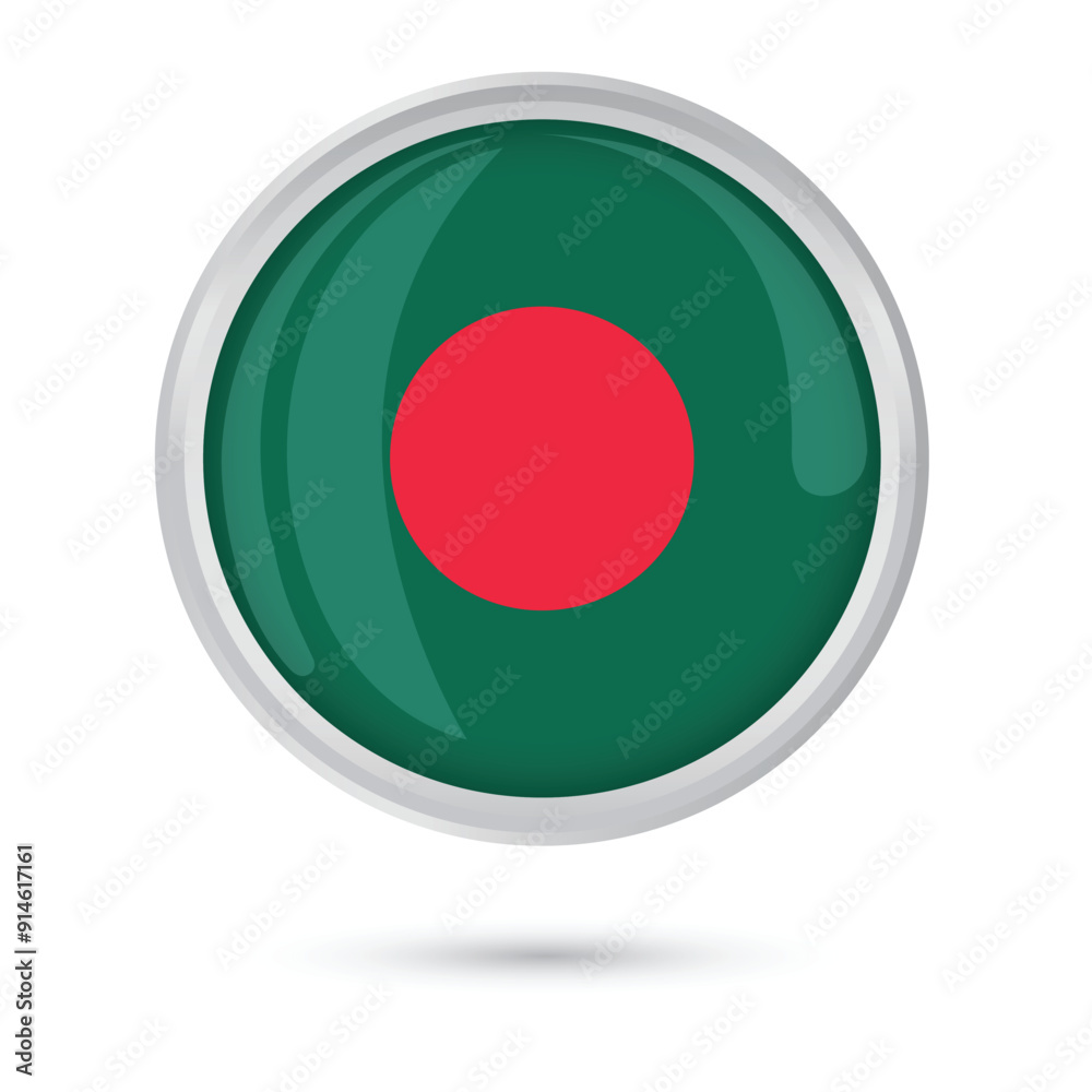 Bangladesh flag vector graphic illustration round button glossy shining 3D independence day 26 March celebration, poster, flyer, banner, sticker, badge, cover, social media isolated white background Bangladesh flag vector graphic illustration round button glossy shining 3D independence day 26 March celebration, poster, flyer, banner, sticker, badge, cover, social media isolated white background