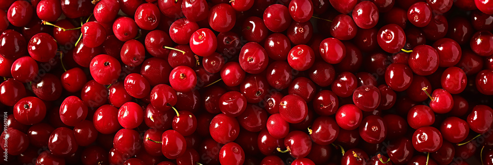 Banner of Cherries background. Top view of fresh red cherries Banner of Cherries background. Top view of fresh red cherries