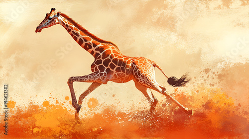 Artistic Style Painting of Giraffe A Running Giraffe Aspect 16:9