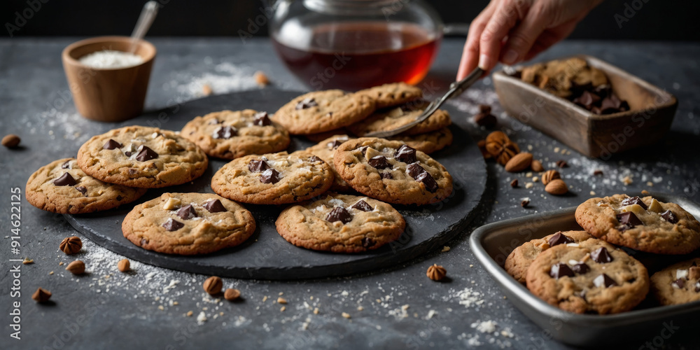 making chocolate chip cookies in the kitchen
