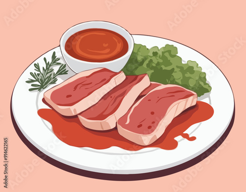 Sliced veal with sauce 

