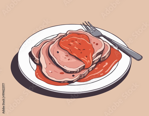 Sliced veal with sauce 
