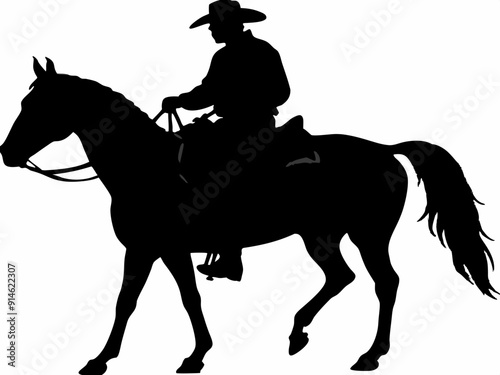 cowboy and horse running silhouettes , cowboy riding a running horse, Western riding discipline Reining vector collection