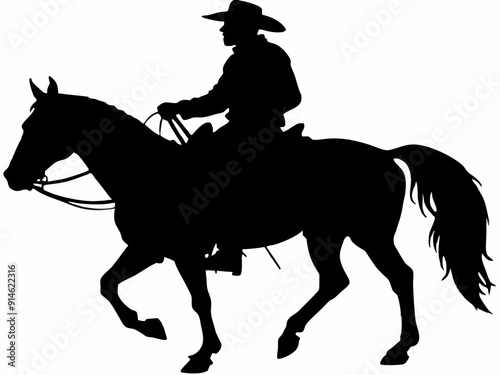 cowboy and horse running silhouettes , cowboy riding a running horse, Western riding discipline Reining vector collection