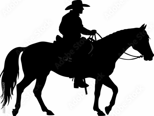 cowboy and horse running silhouettes , cowboy riding a running horse, Western riding discipline Reining vector collection