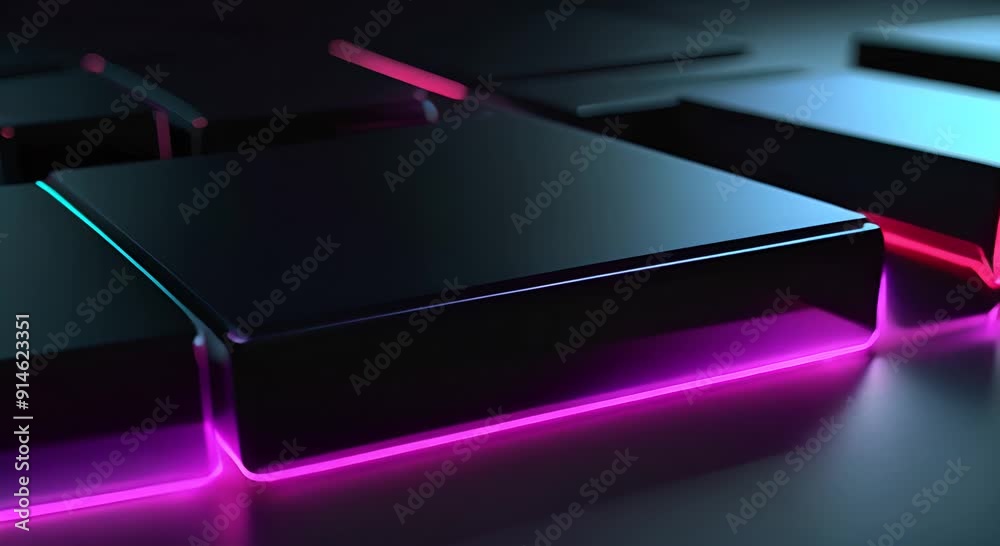 Abstract Neon Lights on Black Geometric Shapes Abstract Neon Lights on Black Geometric Shapes