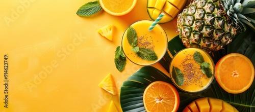 Summer Smoothie with Tropical Fruits: Mango, Orange and Pineapple