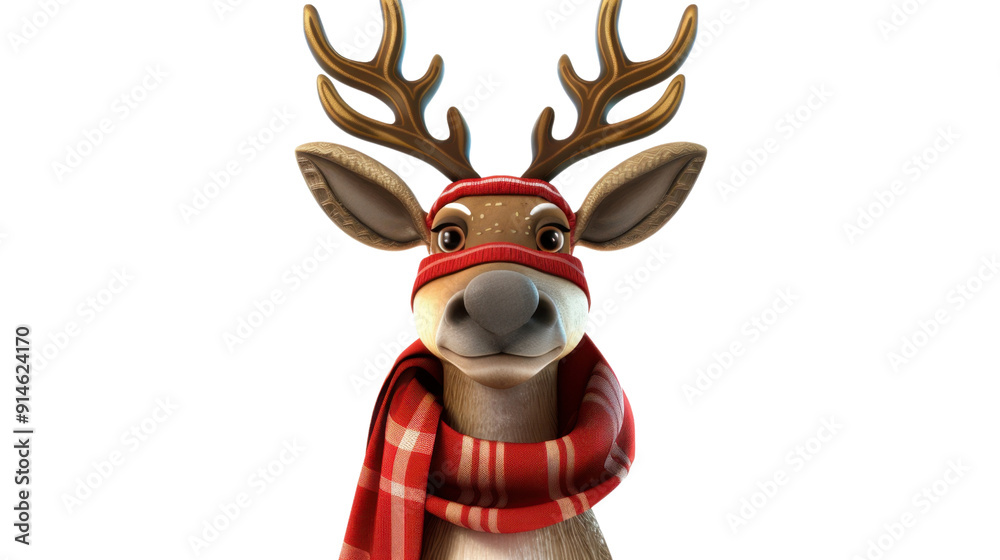 Christmas Reindeer cartoon character wearing a scarf and hat on transparent background Christmas Reindeer cartoon character wearing a scarf and hat on transparent background