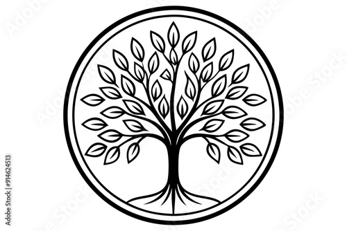 Tree of life logo icon. Botanic plant nature symbol. Circle tree logo design, Tree branch with leaves logo sign. Vector illustration
