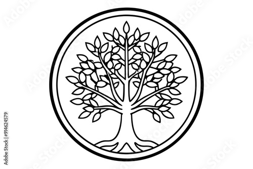 Tree of life logo icon. Botanic plant nature symbol. Circle tree logo design, Tree branch with leaves logo sign. Vector illustration
