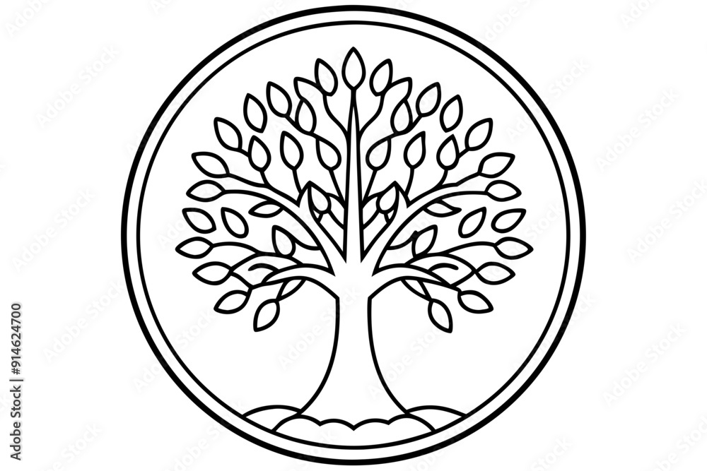 Naklejka premium Tree of life logo icon. Botanic plant nature symbol. Circle tree logo design, Tree branch with leaves logo sign. Vector illustration