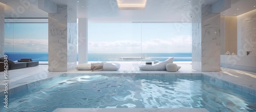 Modern Minimalist Indoor Pool with Ocean View