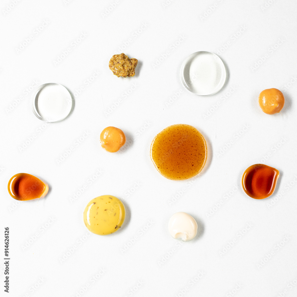 Different kinds of sauces stylized together Different kinds of sauces stylized together
