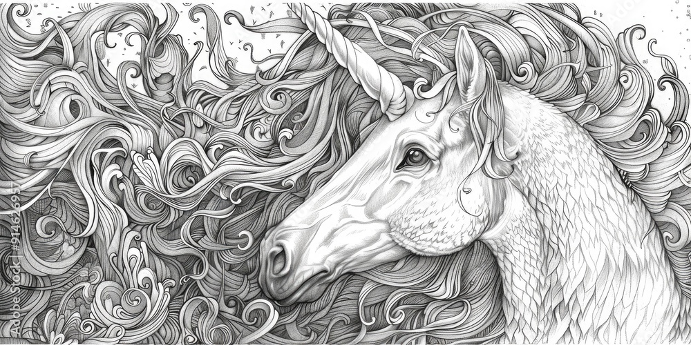 Detailed pencil drawing of a unicorn's head. Detailed pencil drawing of a unicorn's head.