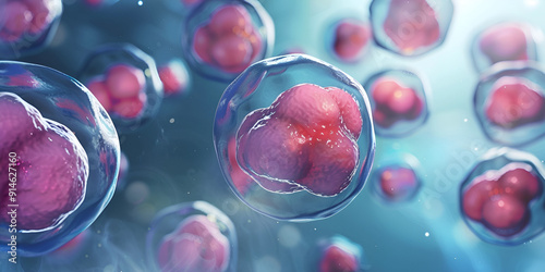 Creative image of embryonic stem cells with growing cells, close-up shots under microscope view of cells cellular therapy and regeneration