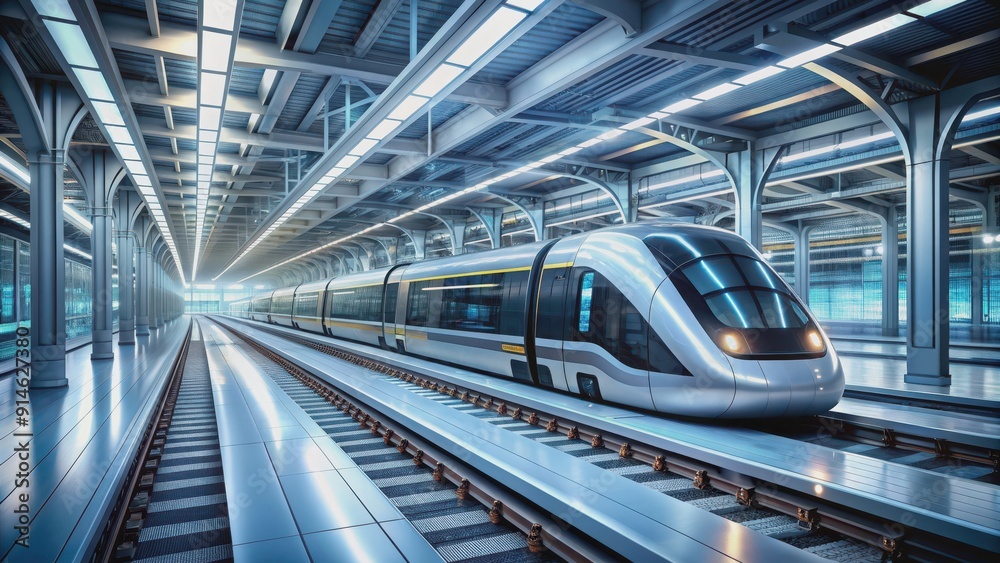 Futuristic public transit system featuring sleek, high-tech trains and automated stations, futuristic Futuristic public transit system featuring sleek, high-tech trains and automated stations, futuristic