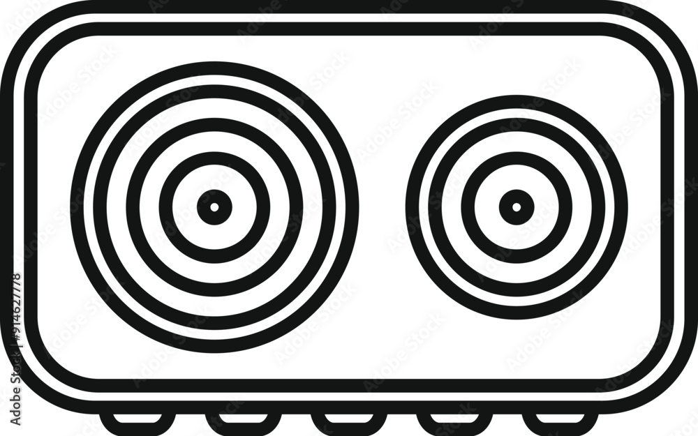 Wireless speaker playing electronic music icon, thin line style