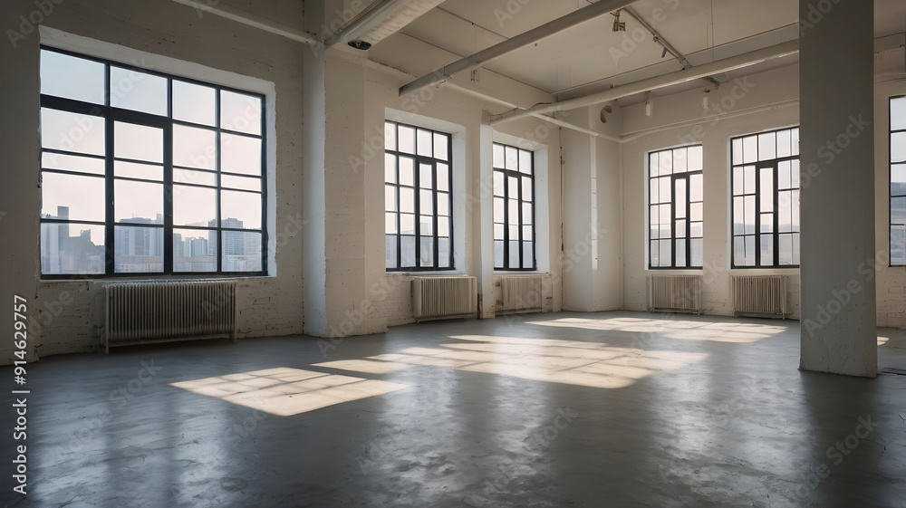Empty room with large windows Empty room with large windows