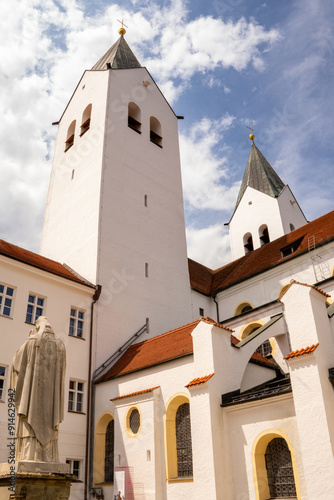 Freising, Bavaria, Germany. Tower and walls around St. Maria und St. Korbinian (St. Maria und Korbinian Cathedral) of the former Diocese of Freising photo