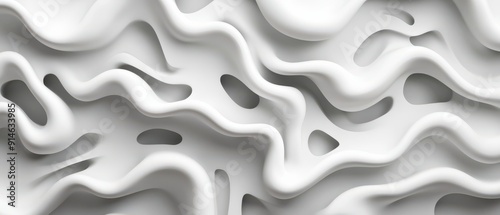 Fluid Sculpture, White abstract flowing shapes, Minimalist background.