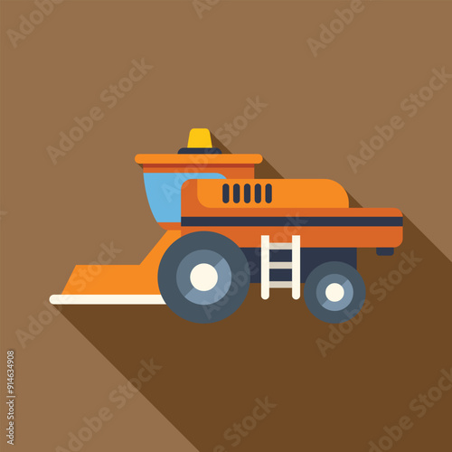 Illustration of an orange combine harvester working in a field with a long shadow