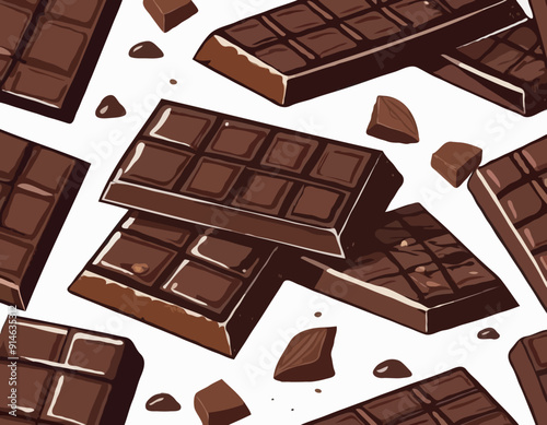 Pieces of natural dark chocolate isolated on white background. ingredients for confectionery
