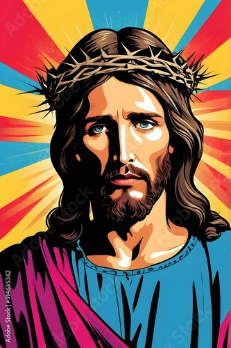 jesus christ with crown of thorns pop art style