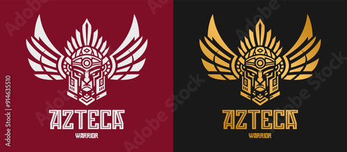 Aztec warrior emblem of eagle knight with plume design vector heraldic style