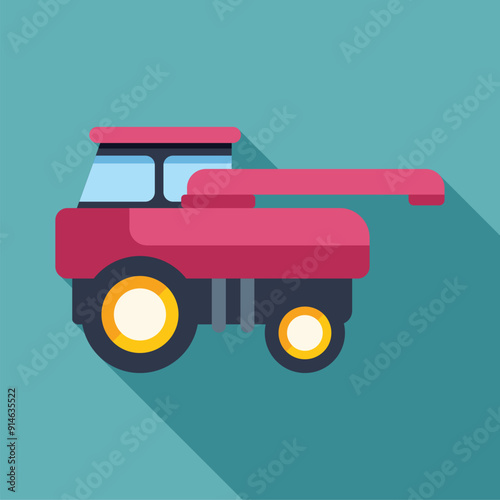 Illustration of a combine harvester harvesting wheat in a field, agricultural machinery, farming equipment, rural landscape