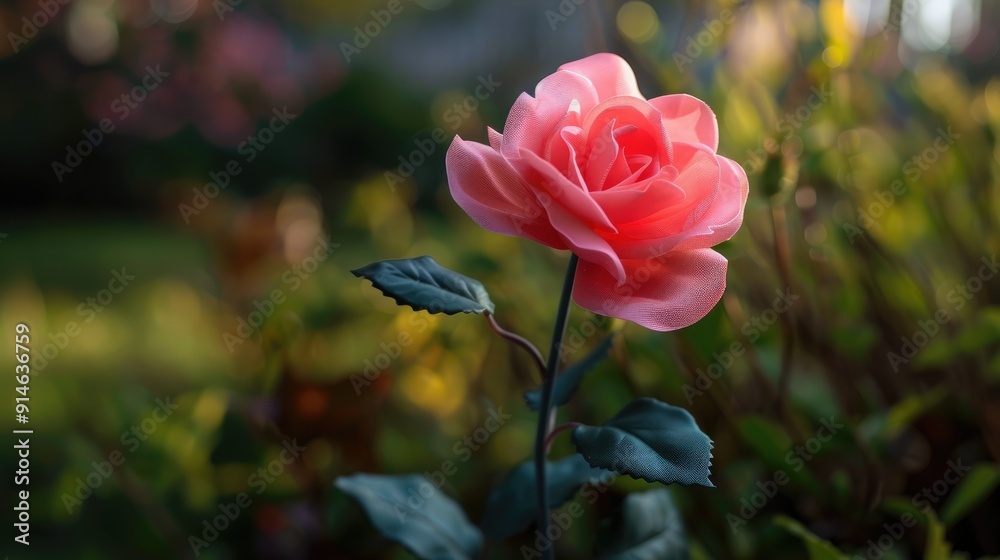Obraz premium Plastic pink flower in garden decor