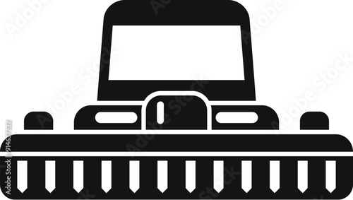 Black simple icon of a combine harvester harvesting wheat in a field, front view