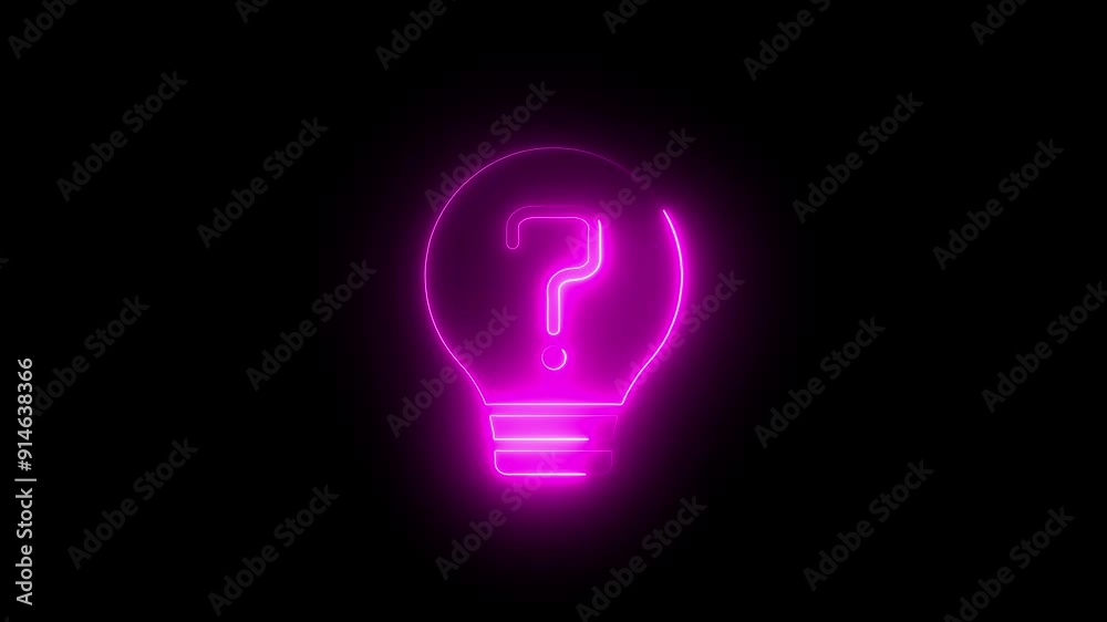 Animation of a neon light bulb with a question mark. Loop. Animation of a neon light bulb with a question mark. Loop.