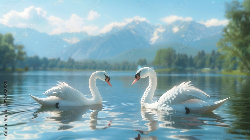 . Sunset on the lake in the background a pair of swans
. Sunset on the lake in the background a pair of swans