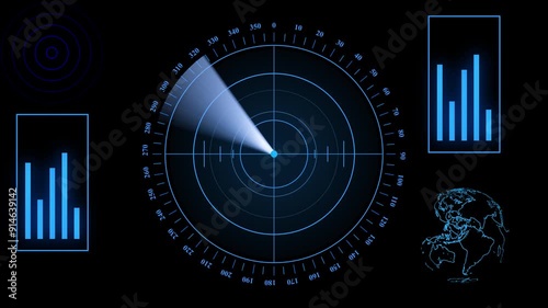Radar screen animation, Blue color moving radar HUD