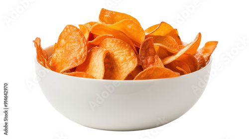 Bowl of fried vegetable chips on transparent background