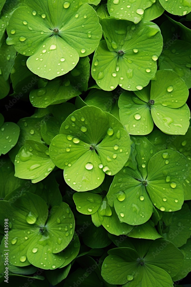 Close-up of lush green foliage with water droplets, under clear blue sky on sunny day Close-up of lush green foliage with water droplets, under clear blue sky on sunny day