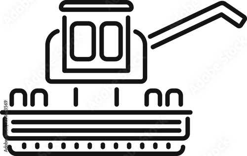 Simple line icon of a combine harvester working in a field
