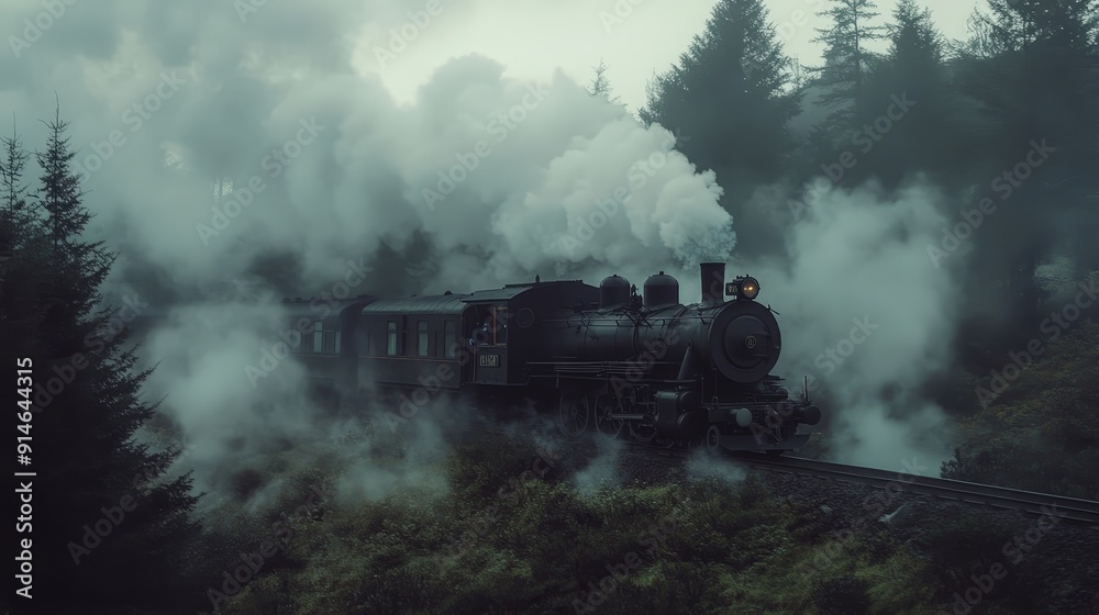Cinematic Capture of an Old Steam Train Moving Through a Foggy Forest in Autumn Cinematic Capture of an Old Steam Train Moving Through a Foggy Forest in Autumn