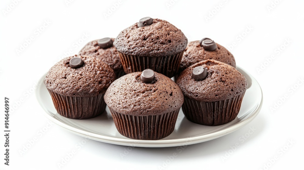 Muffins viewed from above on a plate. White background. Concept of homemade baking. Muffins arranged singly on a dish. Muffins viewed from above on a plate. White background. Concept of homemade baking. Muffins arranged singly on a dish.