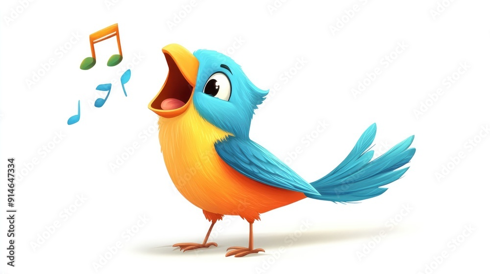 Cheerful cartoon bird singing on a white background Cheerful cartoon bird singing on a white background