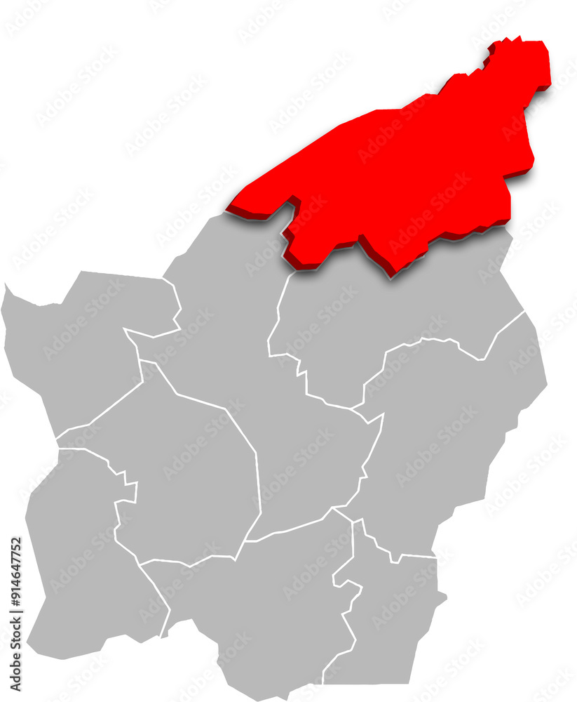 Obraz premium SERRAVALLE municipality map ADMINISTRATIVE DIVISIONS of SAN MARINO 3d isometric map