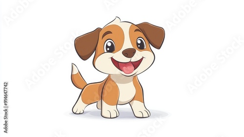 Cute cartoon puppy wagging its tail and smiling on a white background