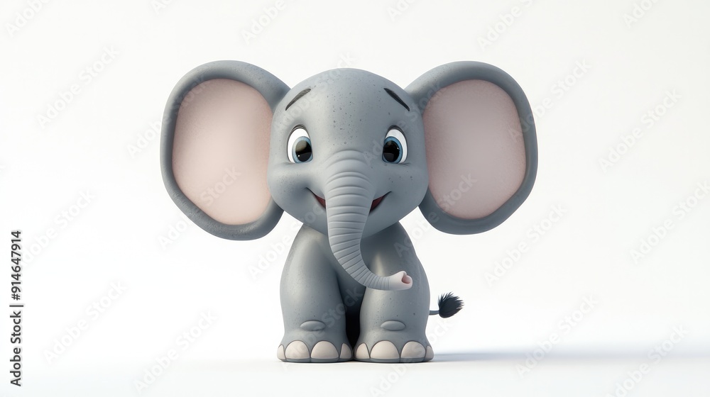 Happy cartoon elephant with large ears on a white background Happy cartoon elephant with large ears on a white background