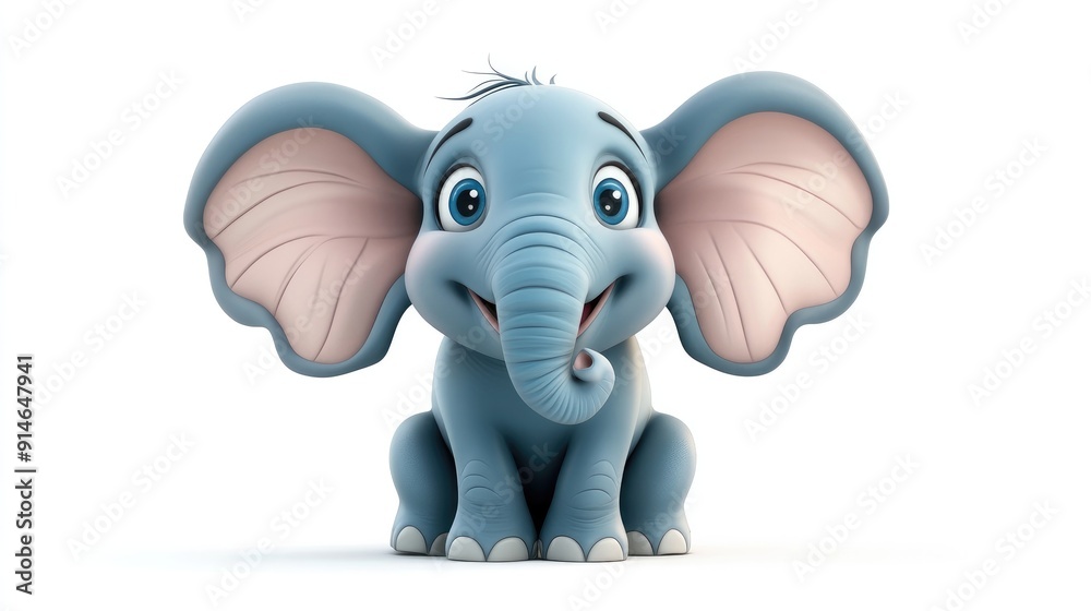 Happy cartoon elephant with large ears on a white background Happy cartoon elephant with large ears on a white background