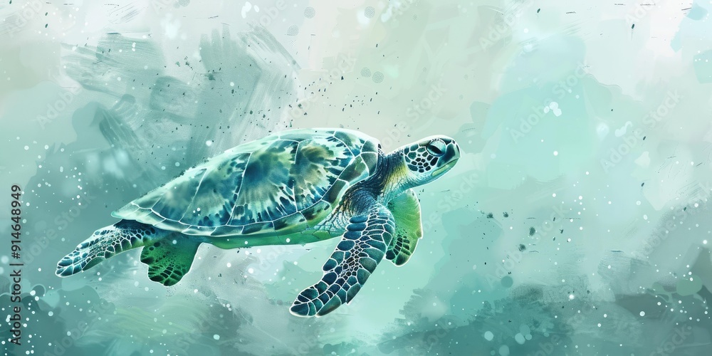 Obraz premium Sea turtle swimming in turquoise water.