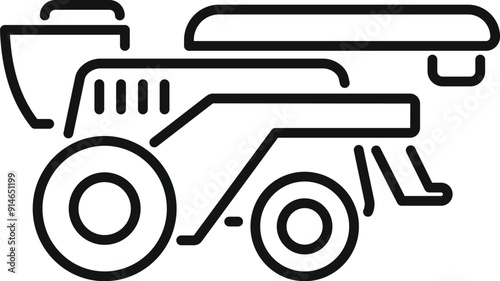 Smart farm combine harvester harvesting crops line icon concept