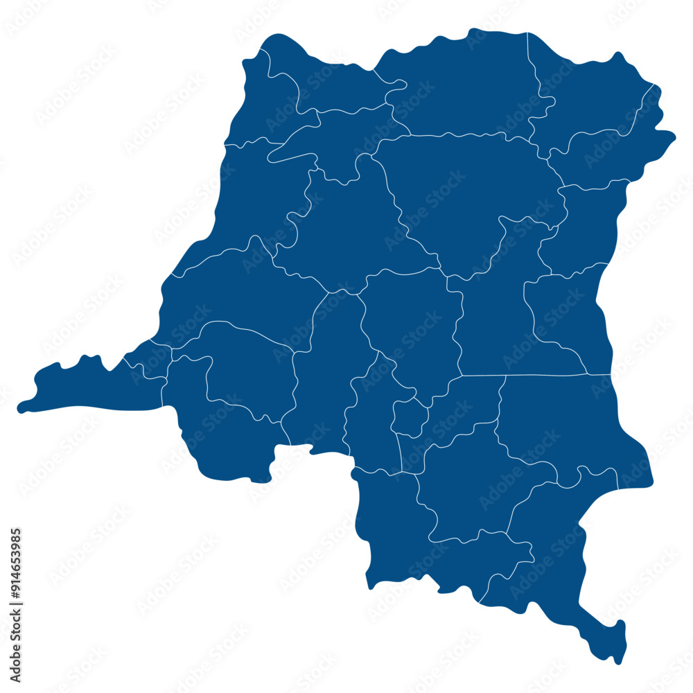 Fototapeta premium Democratic Republic of the Congo map. Map of Democratic Republic of the Congo in administrative provinces in blue color